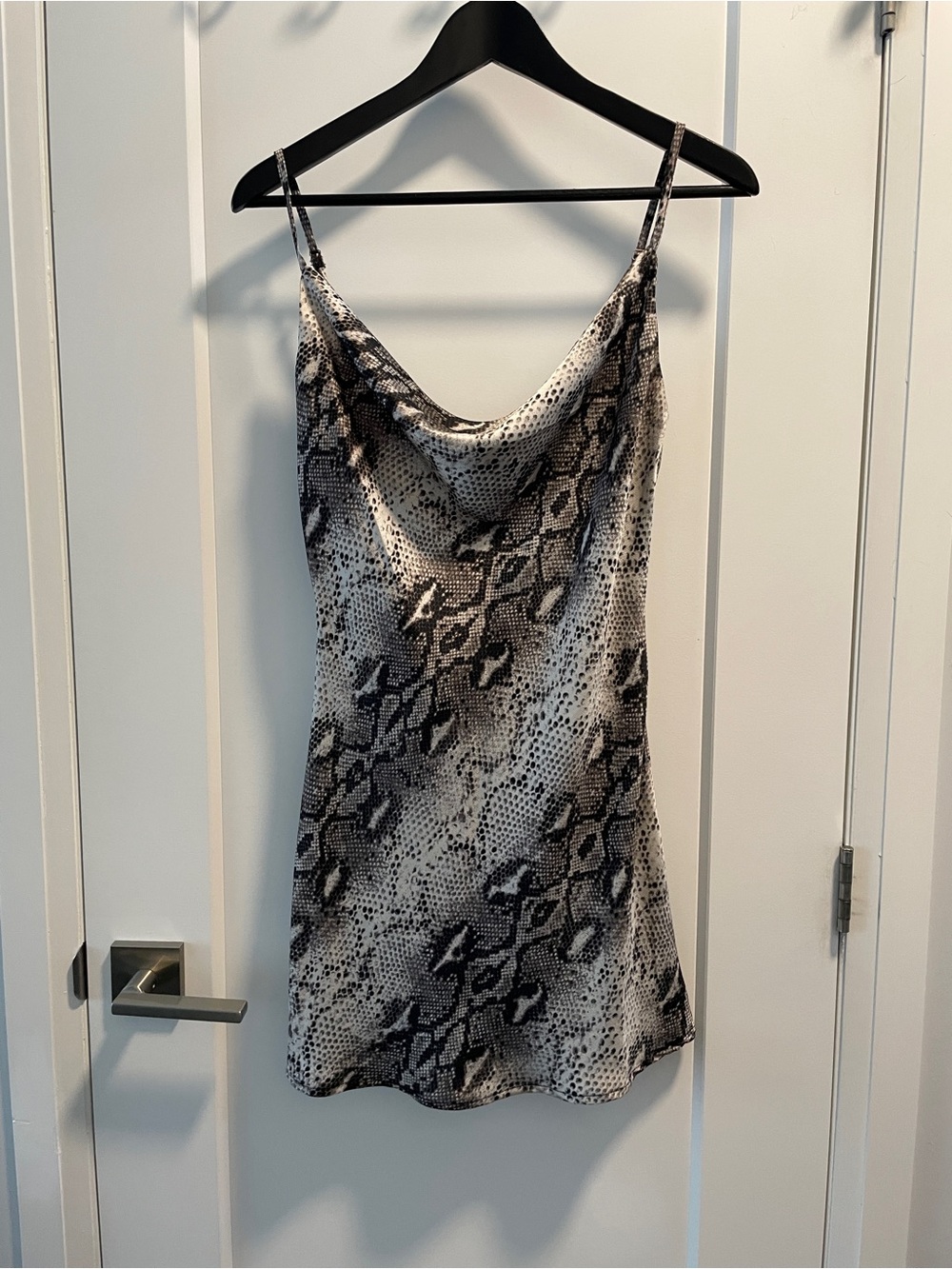 Snake Print Cowl Neck Slip Mini Dress
